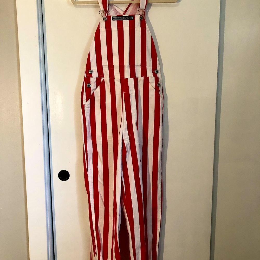 Game Bibs Red & White Stripped Tailgate Overalls